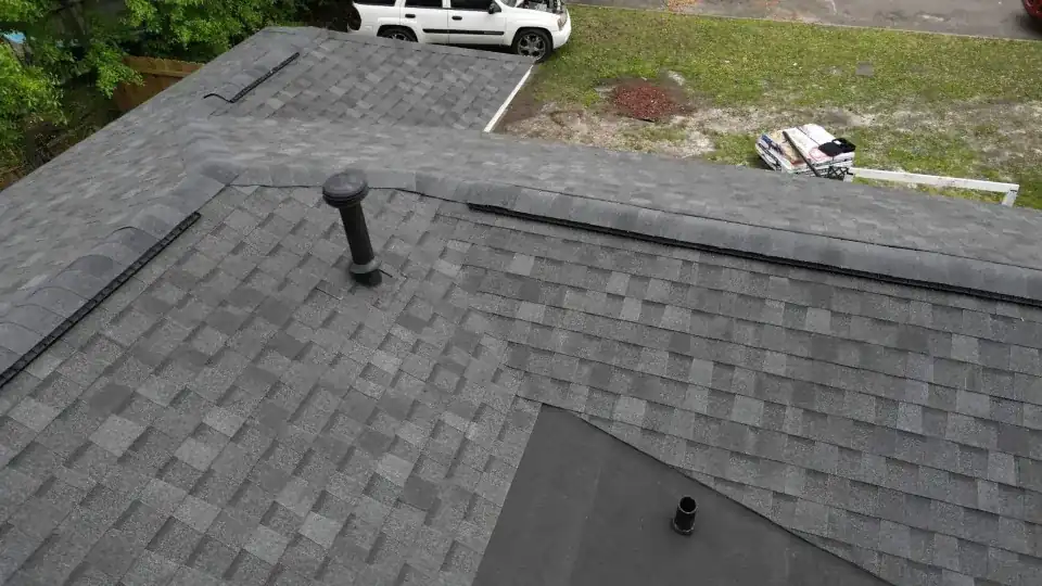 Premium dimensional shingles installation on coastal Georgia home showing professional roofing craftsmanship and weather-resistant materials
